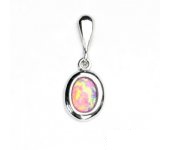 Zlatý přívěsek, bílé zlato, růžový syntetický opál, přívěsek s opálem, P 1354
