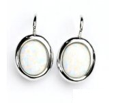 Zlaté náušnice, bílé zlato, bílý syntetický opál, NK 1453