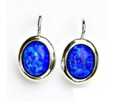 Zlaté náušnice, bílé zlato, tmavě modrý syntetický opál, NK 1453 