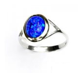 Zlatý prsten, bílé zlato, tmavě modrý syntetický opál, prstýnek sopálem, T 1453 