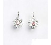 Zlaté náušnice, bílé zlato, čiré zirkony a růžový zirkon, VE 24  