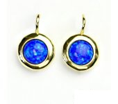 Zlaté náušice, žluté zlato, syntetický tmavě modrý opál, NK 1472