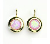 Zlaté náušnice, žluté zlato, syntetický růžový opál, NK 1472 