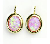 Zlaté náušnice, žluté zlato, růžový syntetický opál, NK 1453  