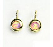 Zlaté náušice, žluté zlato, syntetický růžový opál, NK 1470