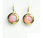 Zlaté náušice,žluté zlato, syntetický růžový opál, NK 1471 