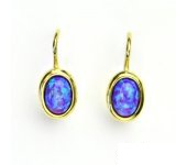 Zlaté náušnice, žluté zlato, fialový syntetický opál, NK 1354 