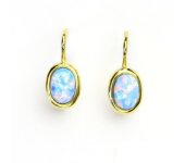 Zlaté náušnice, žluté zlato, světle modrý syntetický opál, NK 1354 