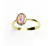 Zlatý prsten, žluté zlato, prstýnek ze zlata, syntetický růžový opál, T 1354