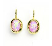 Zlaté náušnice, žluté zlato, růžový syntetický opál, NK 1374 