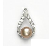 Zlatý přívěšek, bílé zlato, přírodní růžová perla, 8 mm, přívěšek, P 1411