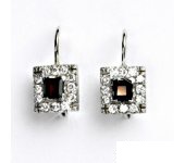 Zlaté náušnice, bílé zlato, náušnice se zirkony a granátem, VE 20