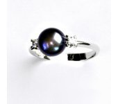 Zlatý prsten, černá přírodní říční perla, bílé zlato, prstýnek, T 1207 