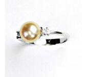 Zlatý prsten, lososová přírodní říční perla, bílé zlato, prstýnek, T 1207  