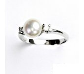 Zlatý prsten, bílá přírodní říční perla, bílé zlato, prstýnek, T 1207 