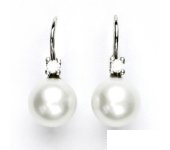 Zlaté náušnice, bílé zlato, přírodní říční bílá perla, zirkony