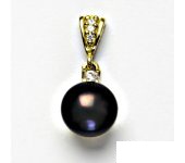 Zlatý přívěsek, žluté zlato, přírodní perla černá10 mm, přívěšek, P 1287