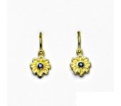 Dětské náušnice, granát, kytička, zlaté náušnice, žluté zlato, VE 175