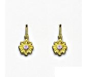 Zlaté náušnice, růžový zirkon, žluté zlato, dětské náušnice VE 175