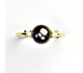 Zlatý prsten, černá přírodní říční perla, žluté zlato, prstýnek, T 1207