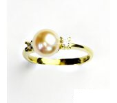 Zlatý prsten, lososová přírodní říční perla, žluté zlato, prstýnek, T 1207
