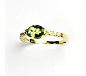 Zlatý prsten, čiré zirkony a přírodní olivín, žluté zlato, prstýnek, VR 237