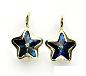 Zlaté náušnice,žluté zlato,hvězdičky,Swarovski krystal bermuda blue,NK 1325  