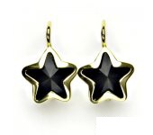 Zlaté náušnice,žluté zlato,hvězdičky,Swarovski krystal jet,NK 1325  