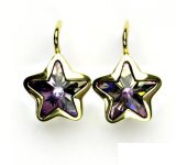 Zlaté náušnice,žluté zlato,hvězdičky,Swarovski krystal vitrail light,NK 1325  