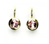 Zlaté náušnice, žluté zlato, Swarovski krystal light rose, kytičky, NK 1300 