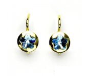 Zlaté náušnice, žluté zlato, Swarovski krystal akvamarin, kytičky, NK 1300