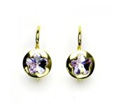Zlaté náušnice, žluté zlato, Swarovski krystal violet, kytičky, NK 1300