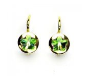 Zlaté náušnice, žluté zlato, Swarovski krystal chryzolit, kytičky, NK 1300