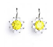 Zlaté náušnice, čiré zirkony a žlutým zirkonem, bílé zlato, VE 61