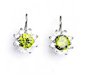Zlaté náušnice, čiré zirkony a syntetickým olivínem, bílé zlato, VE 61  
