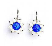 Zlaté náušnice, čiré zirkony a synt. tmavě modrým opálem, bílé zlato, VE 61 