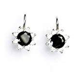 Zlaté náušnice, čiré zirkony a černým zirkonem, bílé zlato, VE 61 