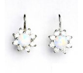 Zlaté náušnice, čiré zirkony a syntetickým bílým opálem, bílé zlato, VE 61 