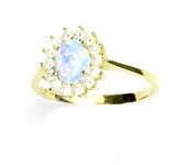 Zlatý prsten, žluté zlato, Kate, světle modrý syntetický opál, čiré zirkony, T 1507