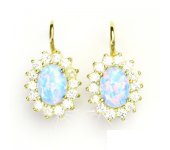 Zlaté náušnice, Kate, žluté zlato, syntetický opál světle modrý, čiré zirkony, NK 1507  