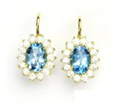 Zlaté náušnice, Kate, žluté zlato, přírodní topaz swiss, čiré zirkony, NK 1507   