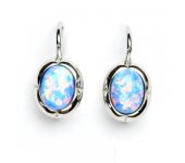Zlaté náušnice, bílé zlato, světle modrý syntetický opál, NK 1374  