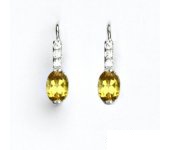 Zlaté náušnice, bíle zlato, čiré zirkony, přírodní citrín pálený, zlaté naušnice VE 9  