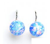 Zlaté náušnice, bílé zlato, syntetický světle modrý, náušnice s opálem, NK 1298