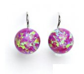 Zlaté náušnice, bílé zlato, syntetický růžový opál, náušnice s opálem, NK 1298