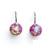 Zlaté náušnice,bílé zlato, růžový syntetický opál, náušnice s opálem, NK 1356