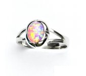 Zlatý prsten, bílé zlato, prstýnek ze zlata, růžový syntetický opál, T 1374 