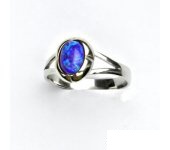 Zlatý prsten, bílé zlato, prstýnek ze zlata, fialový syntetický opál, T 1374  