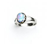 Zlatý prsten, bílé zlato, prstýnek ze zlata, světle modrý syntetický opál, T 1374 