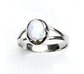 Zlatý prsten, bílé zlato, prstýnek ze zlata, bílý syntetický opál, T 1374 